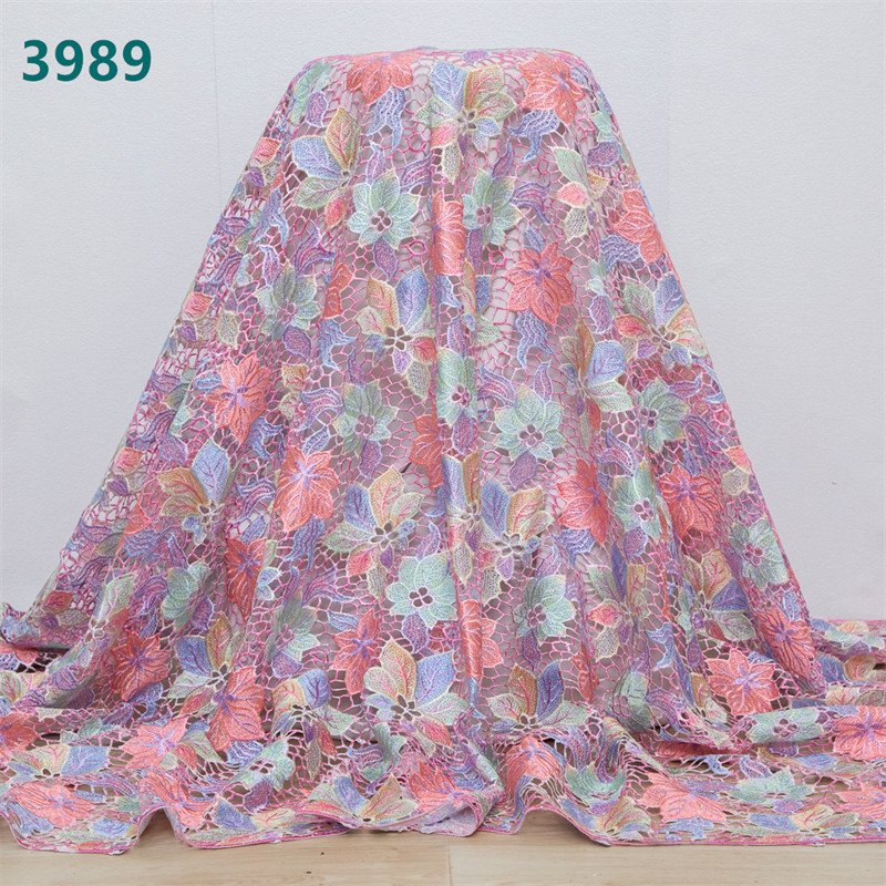 Newest Guipure Cord Lace Fabric with Rhinestones 2024 African Water Soluble Lace for Women Wedding Dresses Sewing 3989