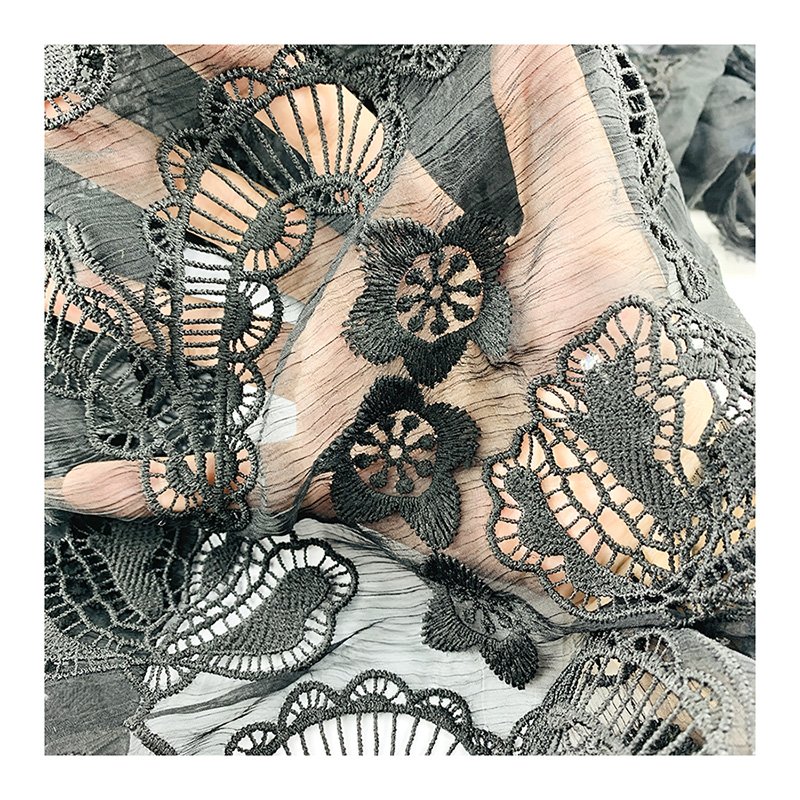 China Supplier custom embroidery fabric Crepe laser embroidery for embroidery piece
