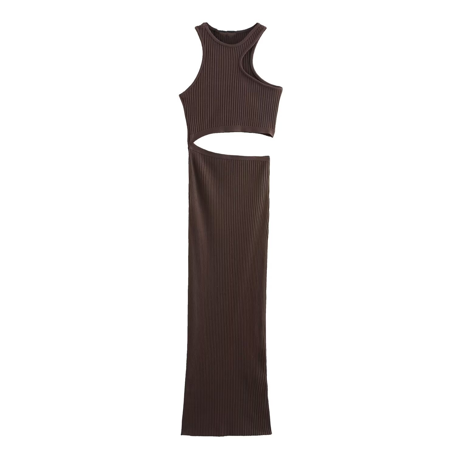 KAR&OT ZA 2024 summer new open design sexy style vest long skirt round neck sleeveless slim strapless ribbed midi dress 0858800