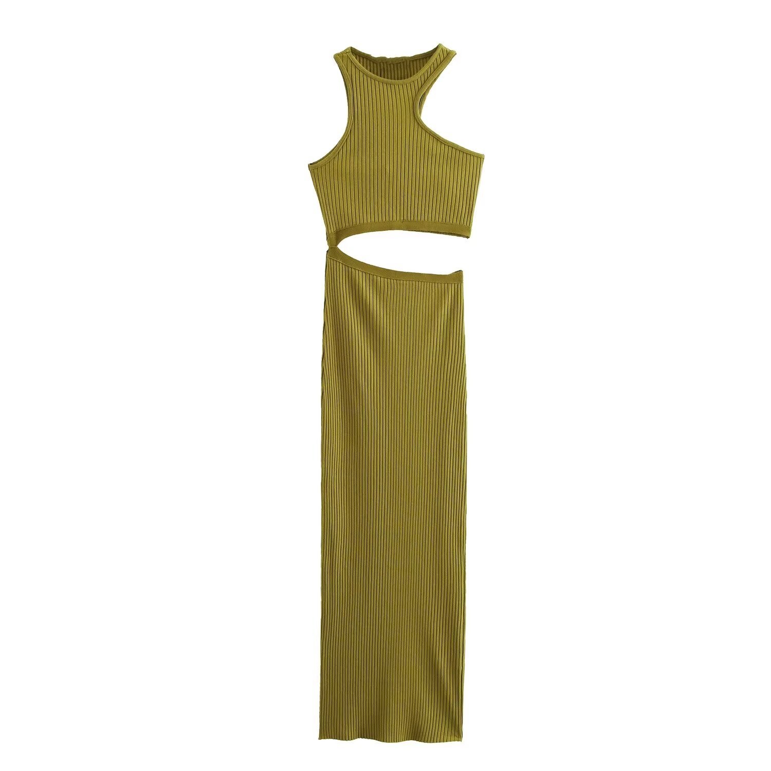 KAR&OT ZA 2024 summer new open design sexy style vest long skirt round neck sleeveless slim strapless ribbed midi dress 0858800