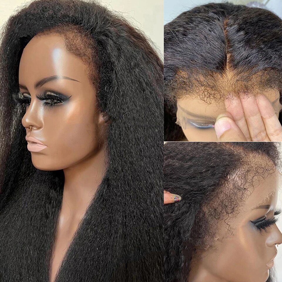 New 4C Textured Hairline Wigs Curly Baby Hair Natural Edges Skin Melt HD Lace Frontal Wigs Kinky Yaki Straight Human Hair Wigs