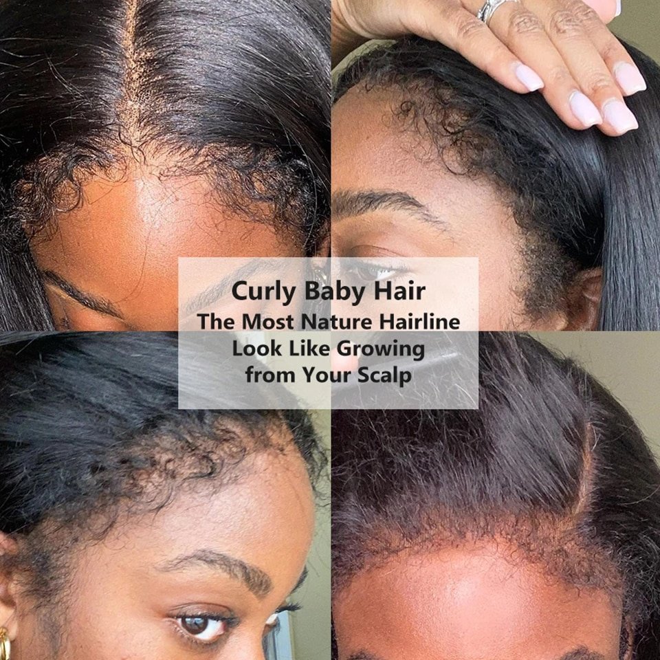 New 4C Textured Hairline Wigs Curly Baby Hair Natural Edges Skin Melt HD Lace Frontal Wigs Kinky Yaki Straight Human Hair Wigs