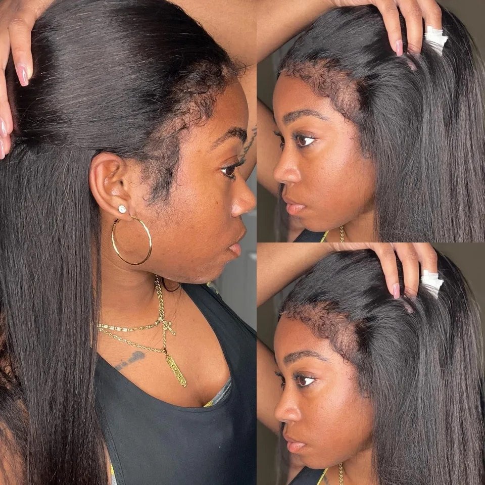 New 4C Textured Hairline Wigs Curly Baby Hair Natural Edges Skin Melt HD Lace Frontal Wigs Kinky Yaki Straight Human Hair Wigs