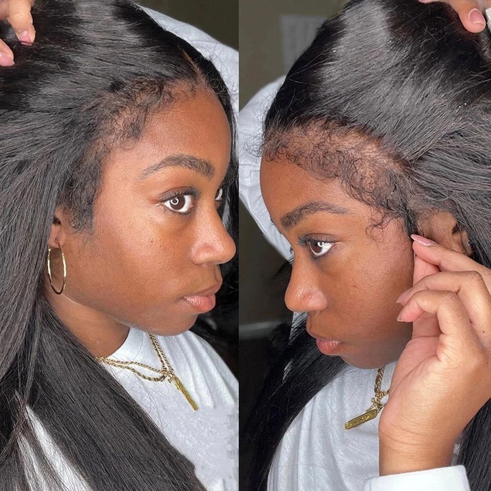 New 4C Textured Hairline Wigs Curly Baby Hair Natural Edges Skin Melt HD Lace Frontal Wigs Kinky Yaki Straight Human Hair Wigs