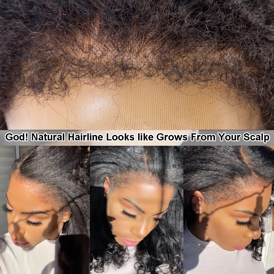 New 4C Textured Hairline Wigs Curly Baby Hair Natural Edges Skin Melt HD Lace Frontal Wigs Kinky Yaki Straight Human Hair Wigs