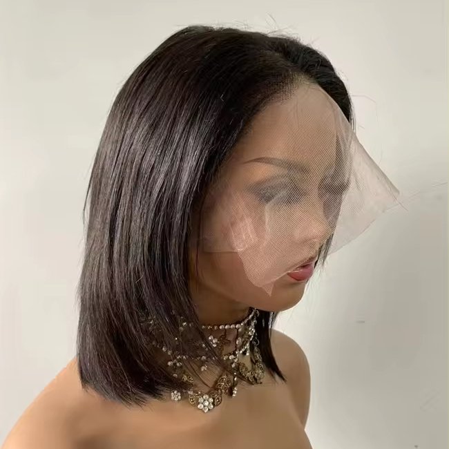 DX080 Afro Wigs for Modern Black Women Kinky Straight Lace Front Wig Afro Short Bob Human Hair HD Full Lace Hairline short 10