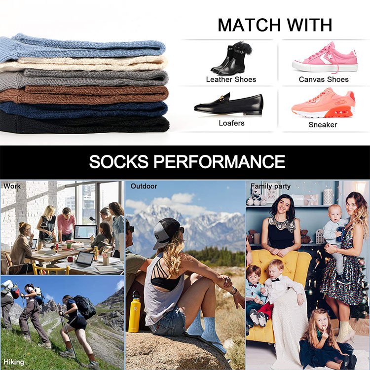 Cotton Breathable Moisture Wicking Ribbed Cable Knitted Socks For Women