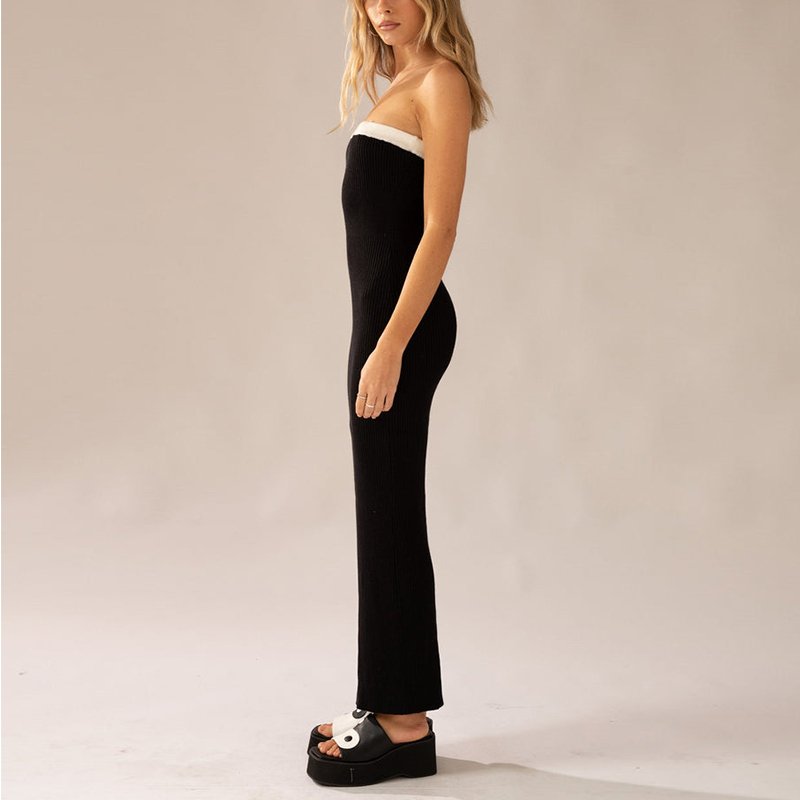 Custom Rib Dresses Strapless Ladies Straight Dress Skinny Back Slim Knitted Long Dress
