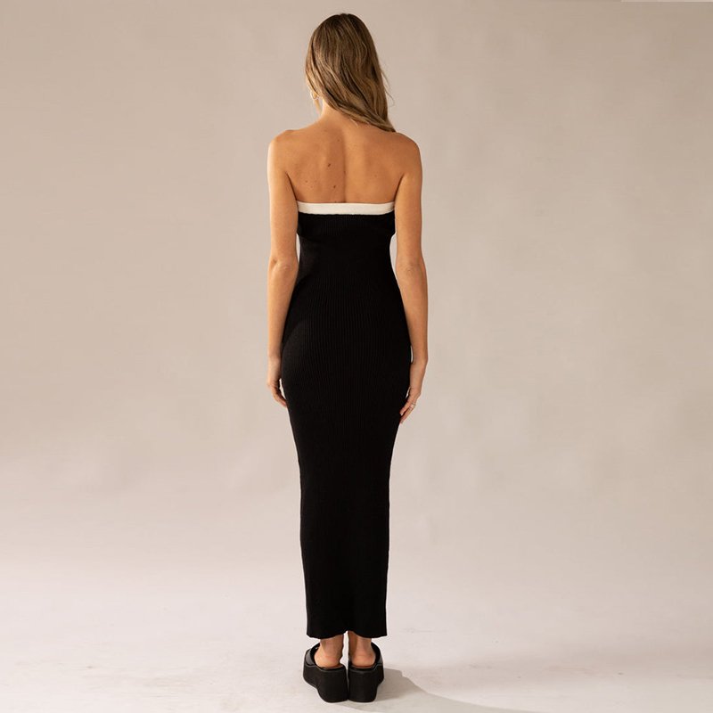 Custom Rib Dresses Strapless Ladies Straight Dress Skinny Back Slim Knitted Long Dress