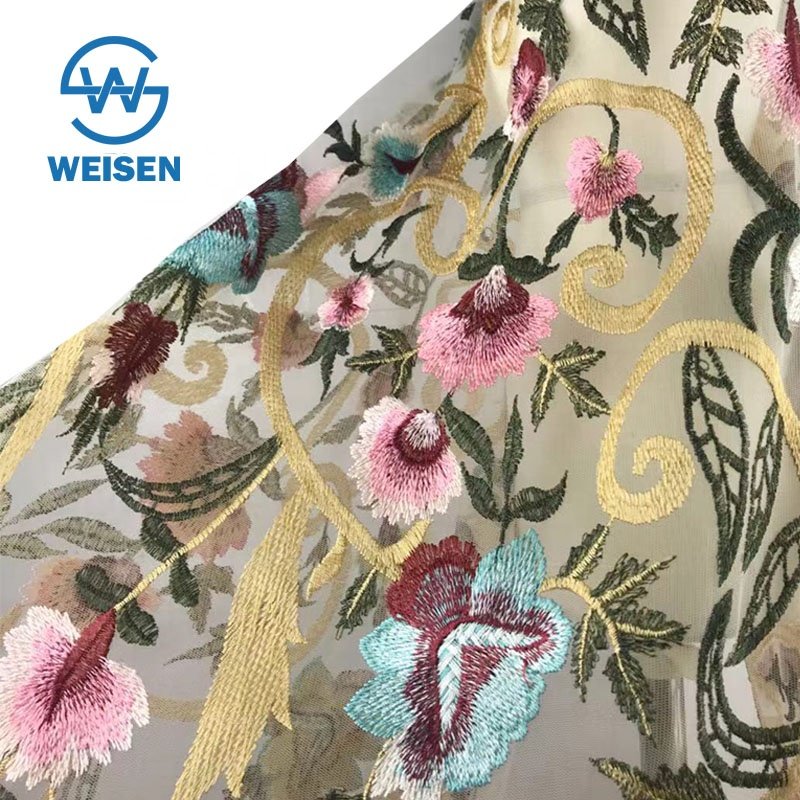 Embroidery Embroidered Flat Organza 2019 Flower Tulle Dress Mesh Guipure Net Lace Fabric