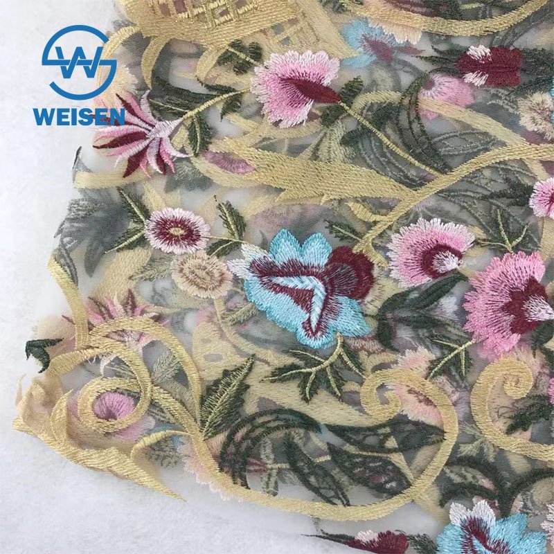 Embroidery Embroidered Flat Organza 2019 Flower Tulle Dress Mesh Guipure Net Lace Fabric