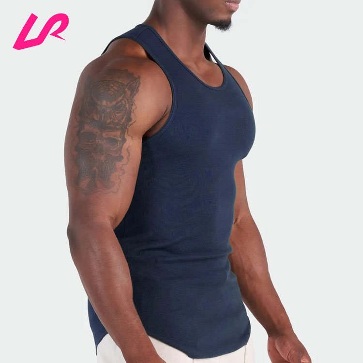 Custom Wholesale Men Sportswear Quick Dry Ribbed Tops Athletic Singlet Workout Cotton Slim Muscle Fit Fitted Ribbed Tank Top