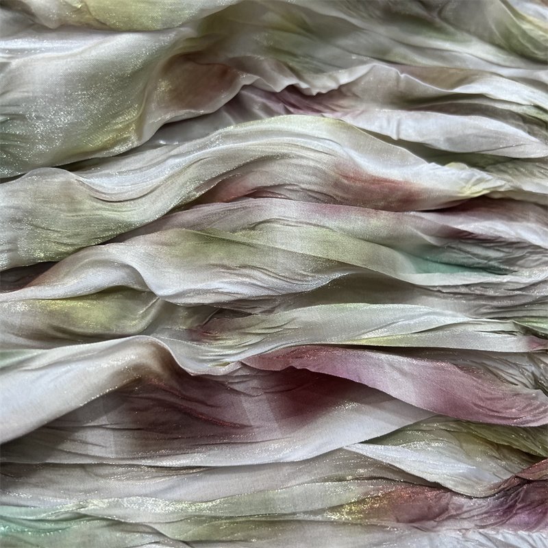 High Quality 100%Polyster Crystal Wedding Embroidered Customized Color Pleated Super Soft Floral Organza Fabric 2024