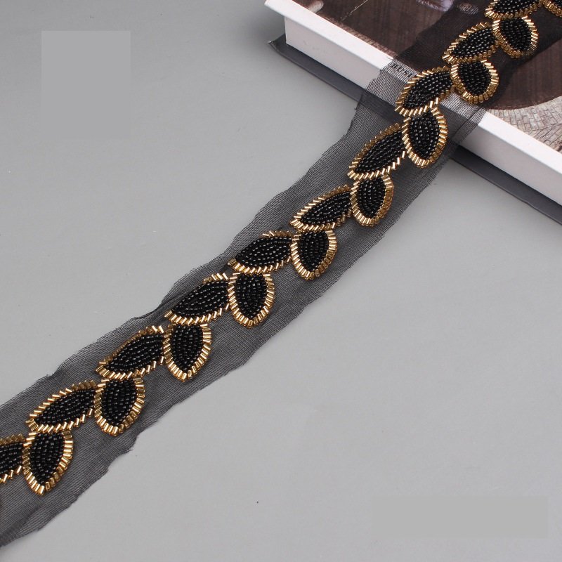 2023 Hot List Beaded Bar Code Mesh Machine Lace Ribbon Lace Beaded Clothing Accessories Hand beaded Sequin Trim