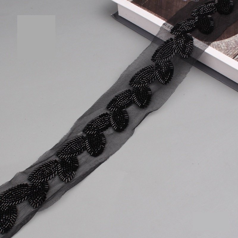 2023 Hot List Beaded Bar Code Mesh Machine Lace Ribbon Lace Beaded Clothing Accessories Hand beaded Sequin Trim