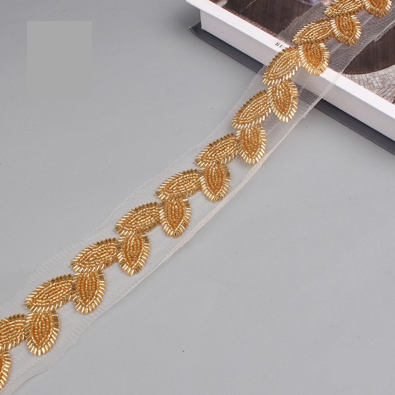 2023 Hot List Beaded Bar Code Mesh Machine Lace Ribbon Lace Beaded Clothing Accessories Hand beaded Sequin Trim