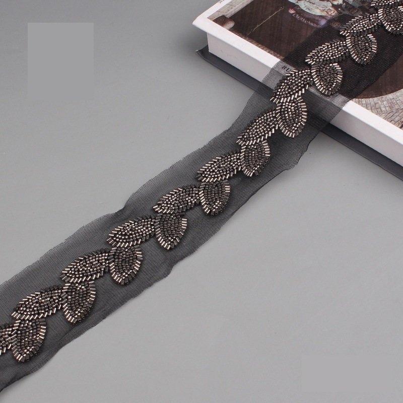 2023 Hot List Beaded Bar Code Mesh Machine Lace Ribbon Lace Beaded Clothing Accessories Hand beaded Sequin Trim