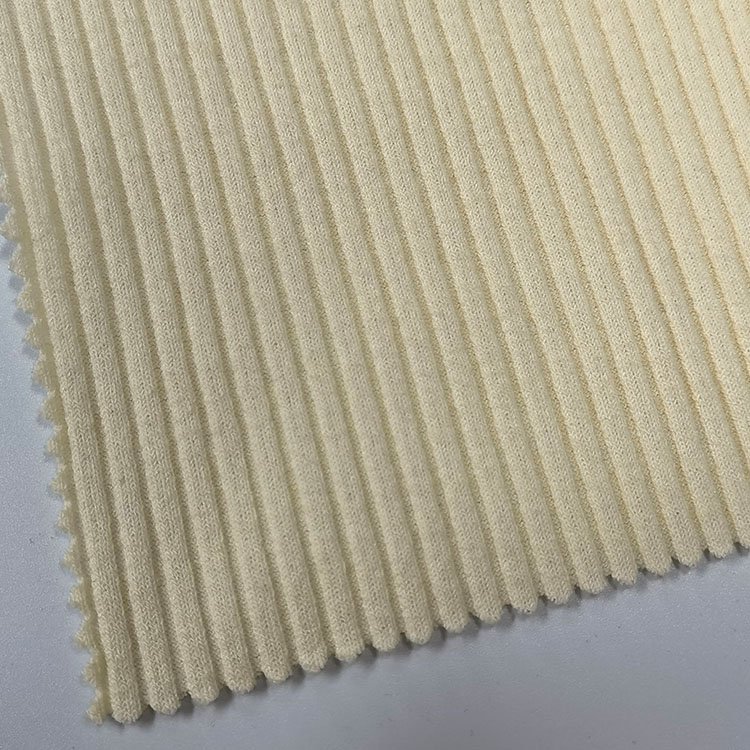 Eco-friendly 285gsm cream-coloured 66.4%cotton 28.6%polyester 5%spandex cvc ribbed fabric for garment