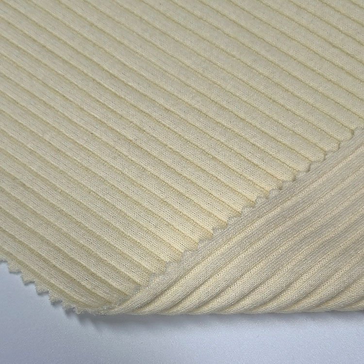 Eco-friendly 285gsm cream-coloured 66.4%cotton 28.6%polyester 5%spandex cvc ribbed fabric for garment