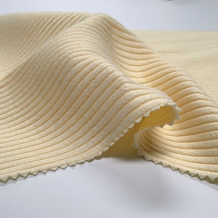 Eco-friendly 285gsm cream-coloured 66.4%cotton 28.6%polyester 5%spandex cvc ribbed fabric for garment