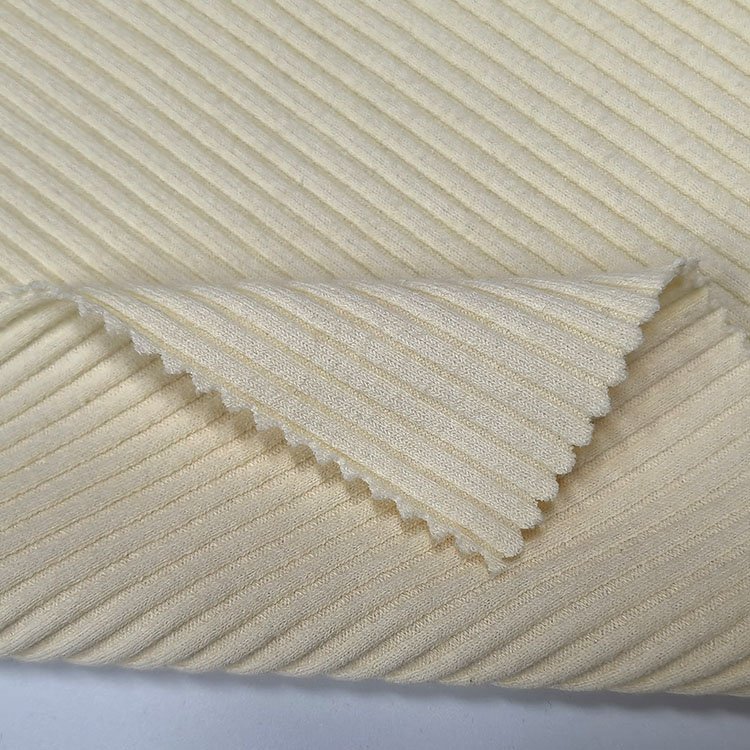 Eco-friendly 285gsm cream-coloured 66.4%cotton 28.6%polyester 5%spandex cvc ribbed fabric for garment
