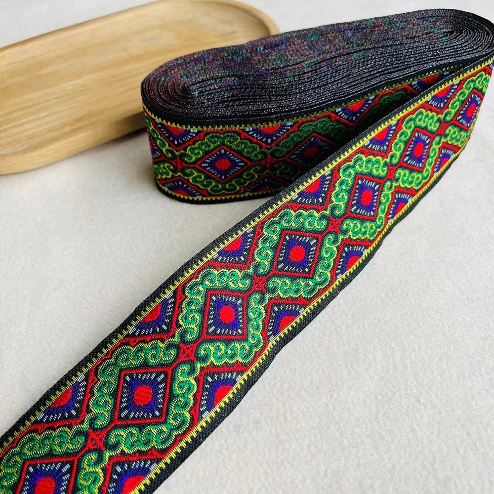 Ethnic Lace Jacquard Webbing Woven Tape For Garment Accessories Width 5 cm ST-977