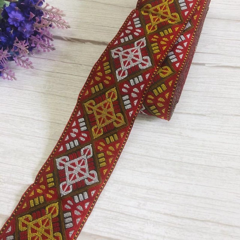 Ethnic Style Lace Jacquard Webbing Woven Tape For Garment Accessories Width 5cm ST-918