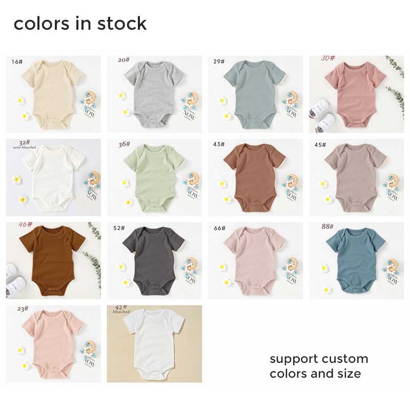 Customized logo from 20pcs Envelope Short Sleeve Snap Ribbed Organic Cotton Baby Unisex Romper Baby Bodysuit