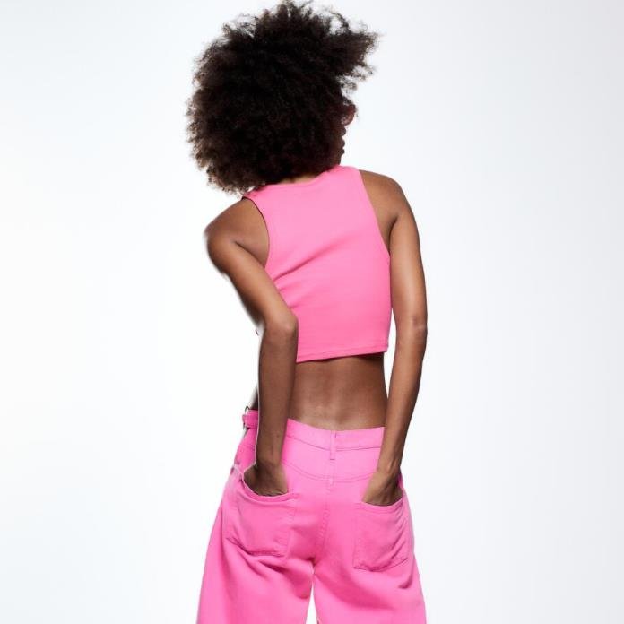 Runwaylove E3675 high fashion pink rib short tank