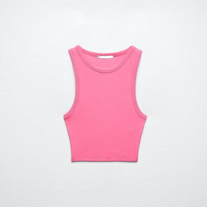 Runwaylove E3675 high fashion pink rib short tank