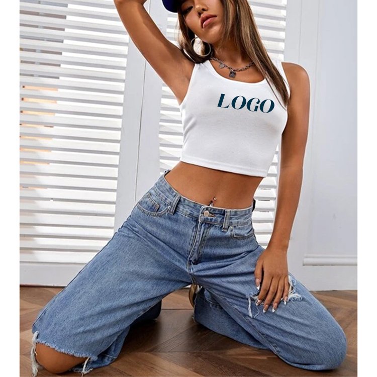 2024 Custom Logo Bodycon Rib Knit Tank Top Halter Girl Crop Top High Quality Ribbed Women's Tank Tops