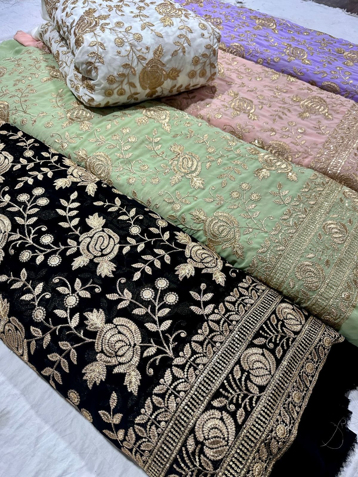 High on Demand Georgette Embroidery with Zari and Sequence Work Fabric for Suit Making from Indian Supplier