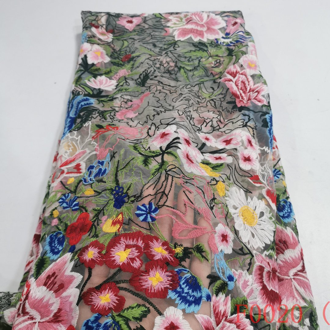 luxury handmade mesh embroidered colorful net lace for dress fabric flower tulle lace