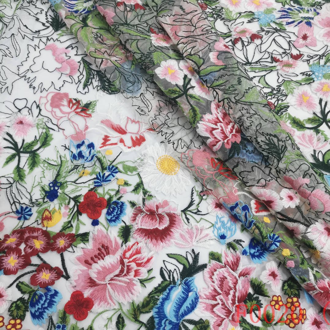 luxury handmade mesh embroidered colorful net lace for dress fabric flower tulle lace