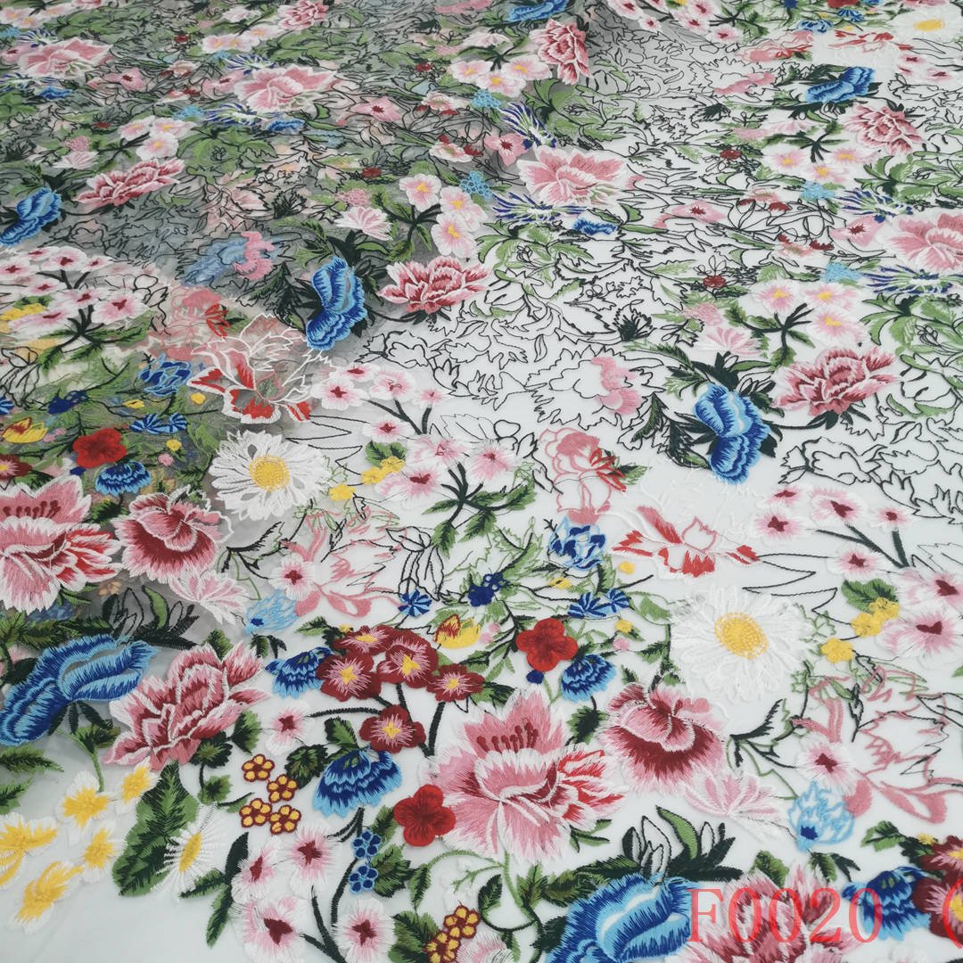luxury handmade mesh embroidered colorful net lace for dress fabric flower tulle lace