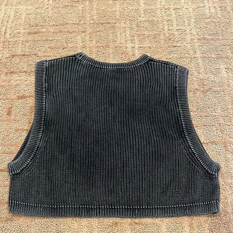 Custom OEM & ODM Acid Wash Pullover Sweater women knitwear ladies Knitted Tops Vest sleeveless Jumper women custom knit sweater