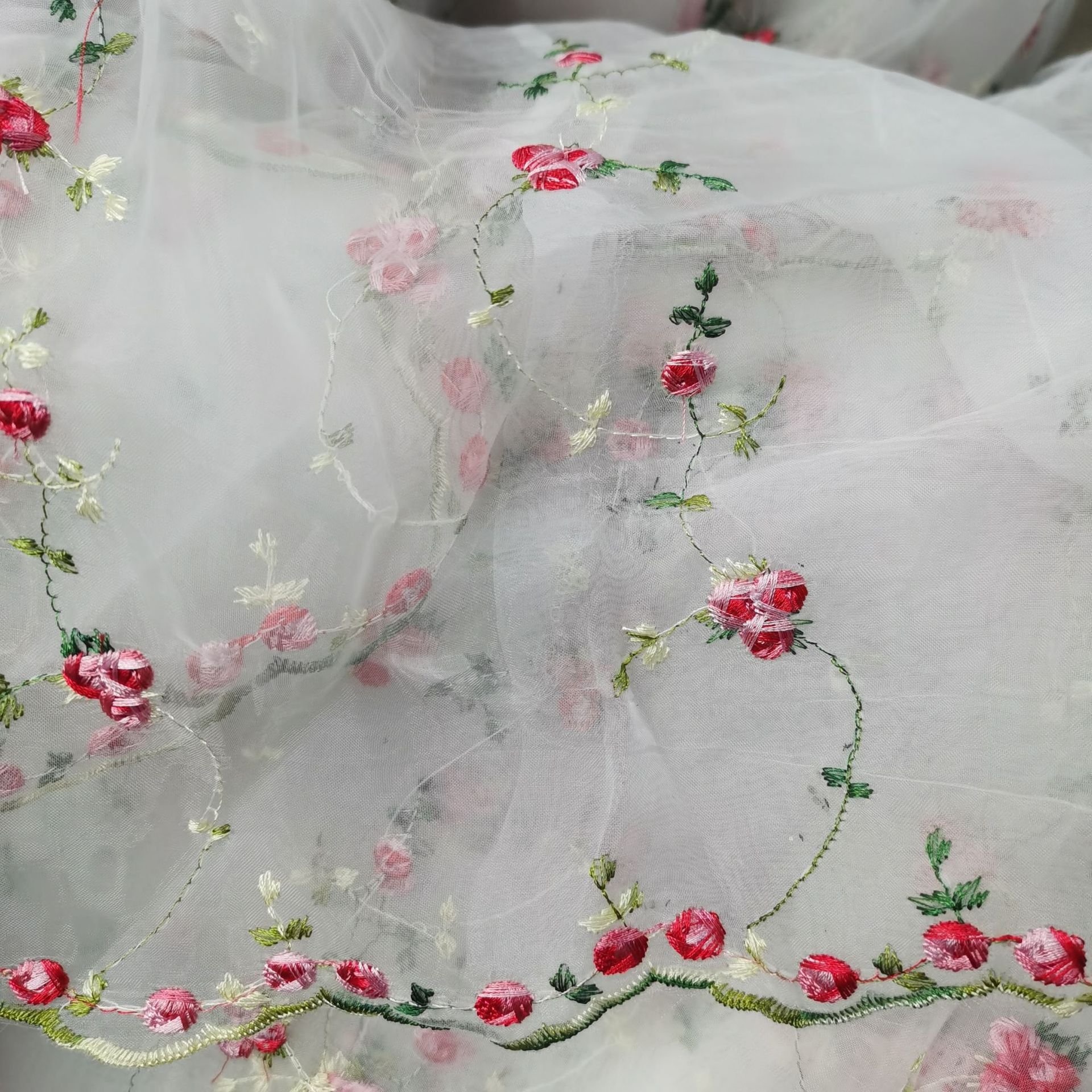 Width 130 cm embroidery organza fabric 3 d cherry mesh net voile tulle lace fabric for dress skirt