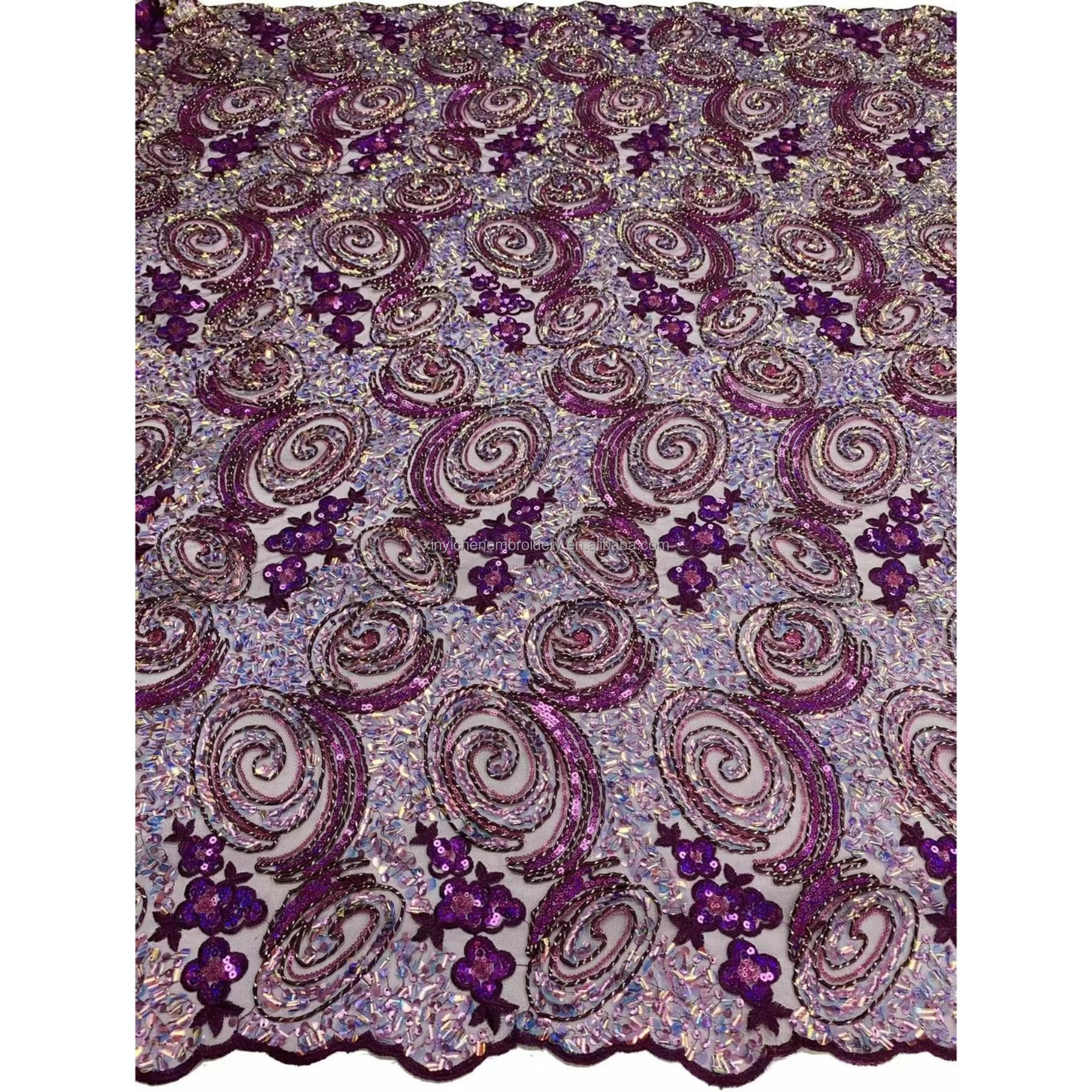 Hot Selling African Lace Fabric 3D Sequin Fabric Sequins Embroidery Bridal African Lace Fabric