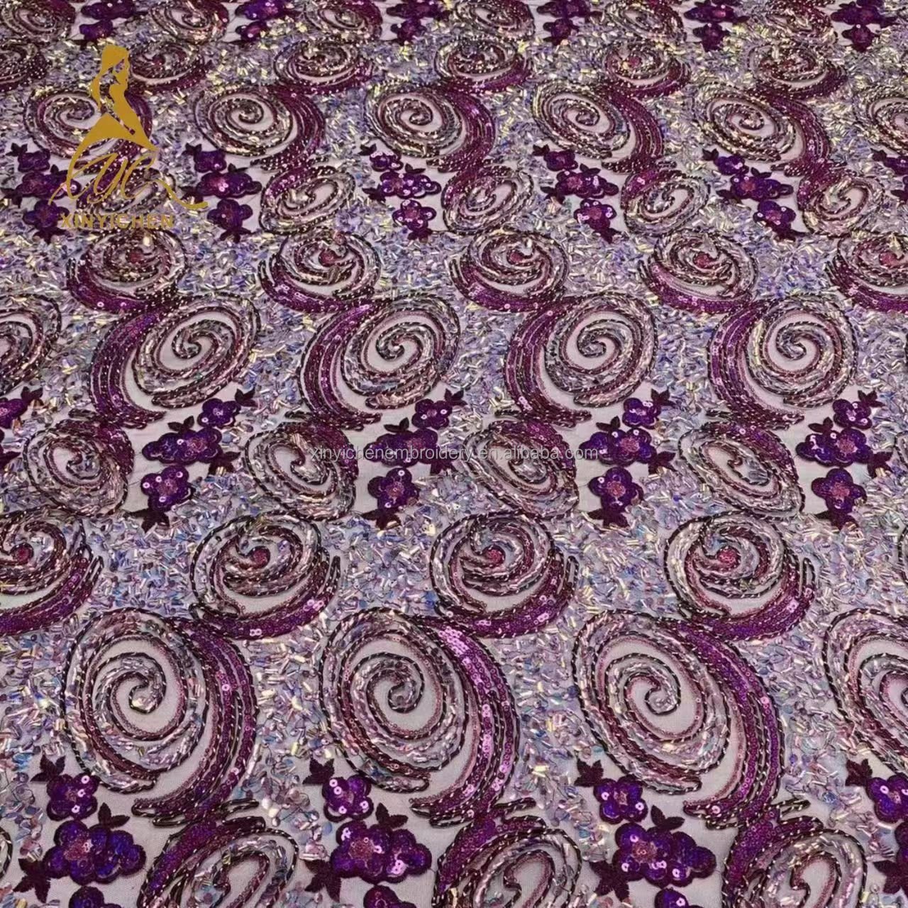 Hot Selling African Lace Fabric 3D Sequin Fabric Sequins Embroidery Bridal African Lace Fabric