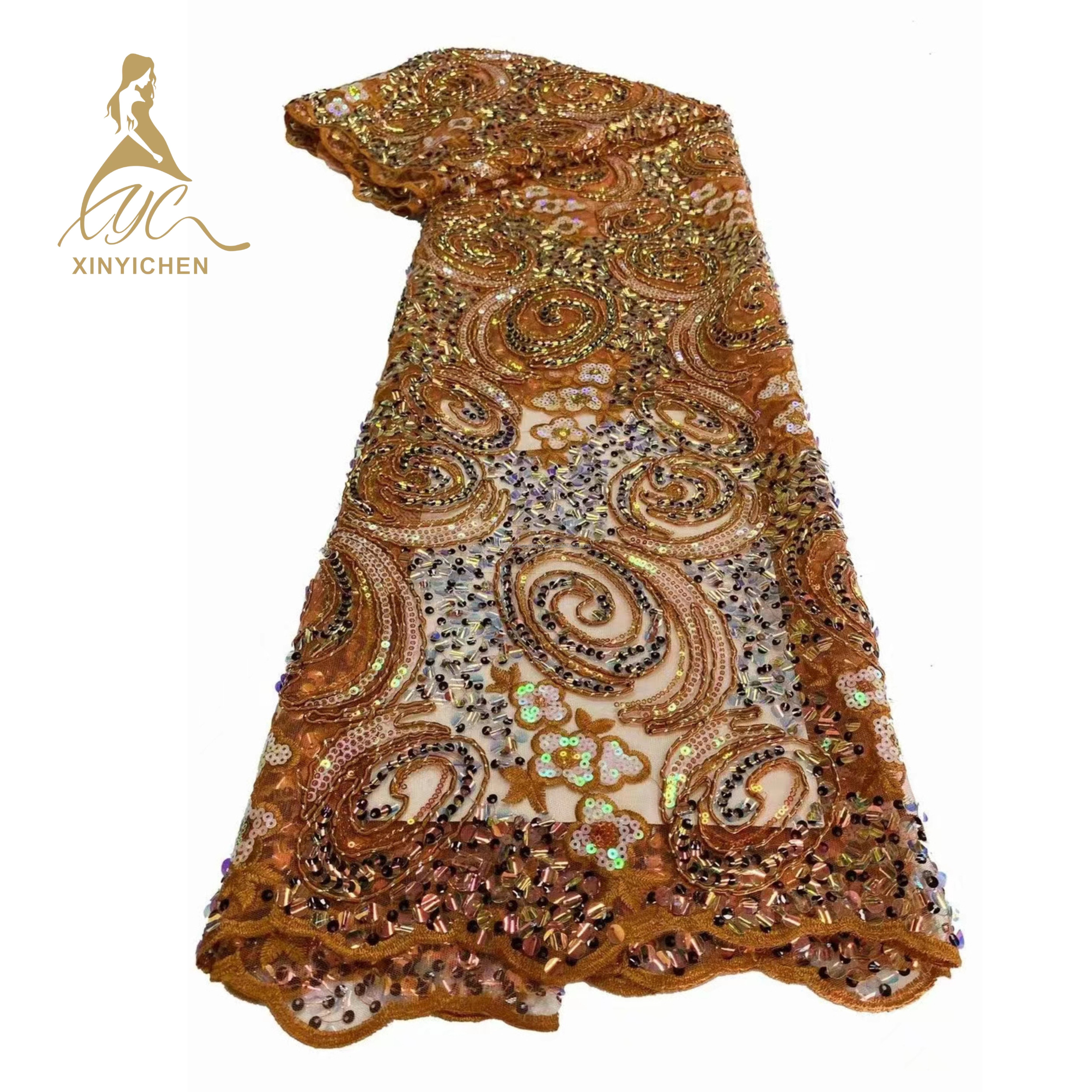 Hot Selling African Lace Fabric 3D Sequin Fabric Sequins Embroidery Bridal African Lace Fabric