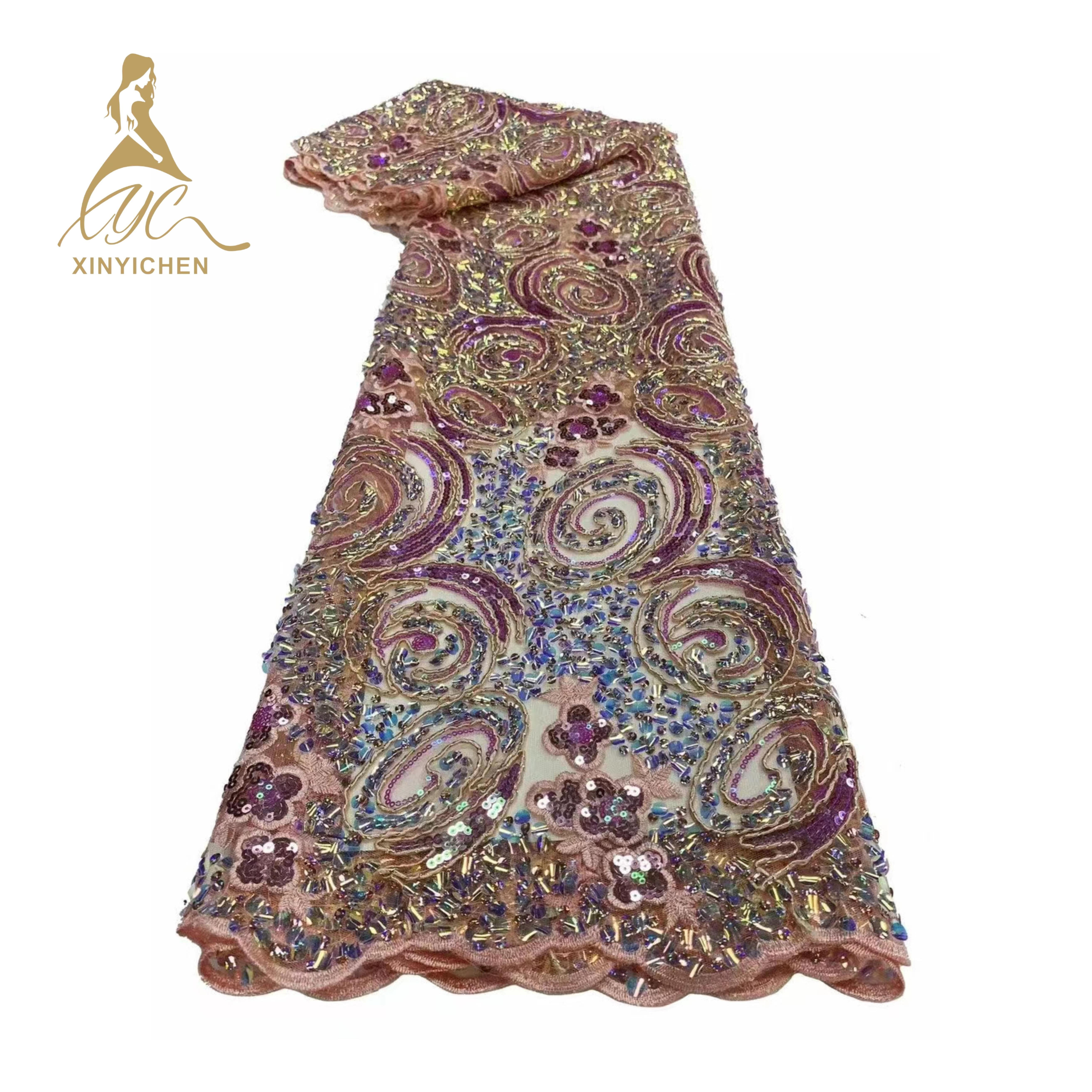 Hot Selling African Lace Fabric 3D Sequin Fabric Sequins Embroidery Bridal African Lace Fabric