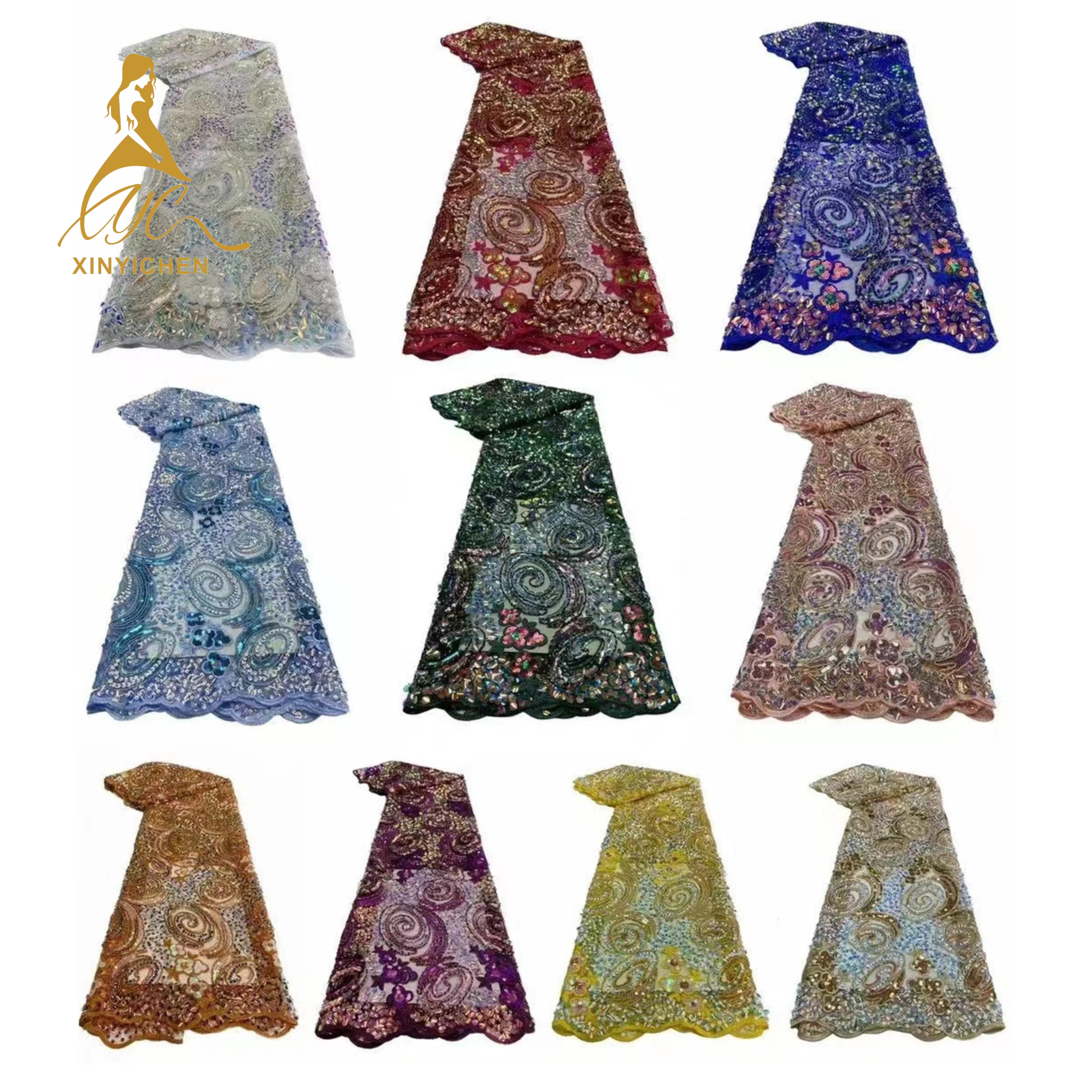 Hot Selling African Lace Fabric 3D Sequin Fabric Sequins Embroidery Bridal African Lace Fabric