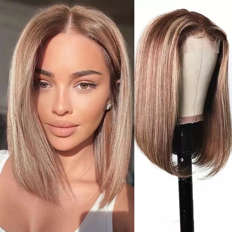 Human hair 13*4 4*4 Lace front strap Baby Hair Natural Color No glue 100% Human hair wig Straight Bob Curly Bob