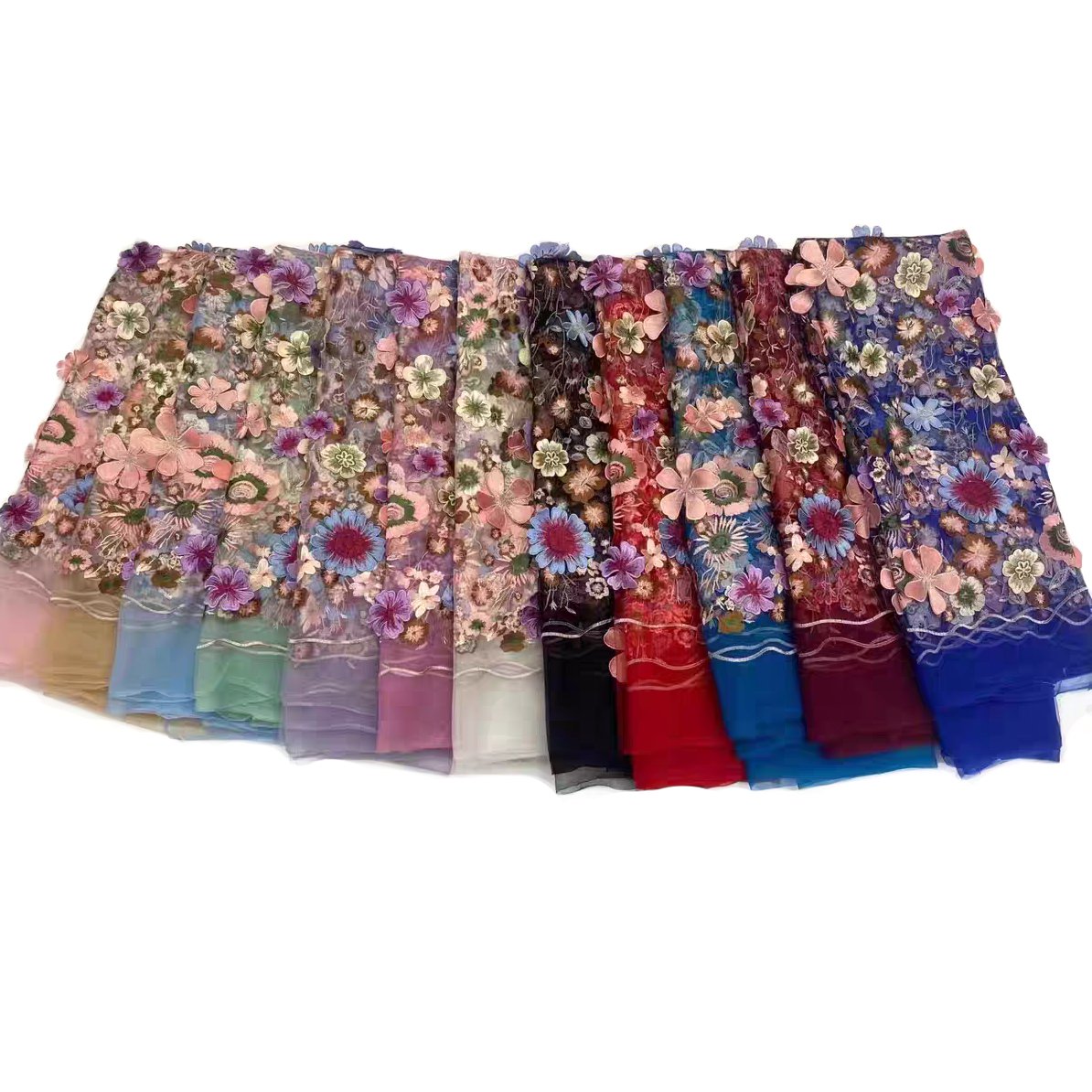 Factory price new arrival latest heavy made 3D embroidery mesh lace fabric mutil color lace fabric