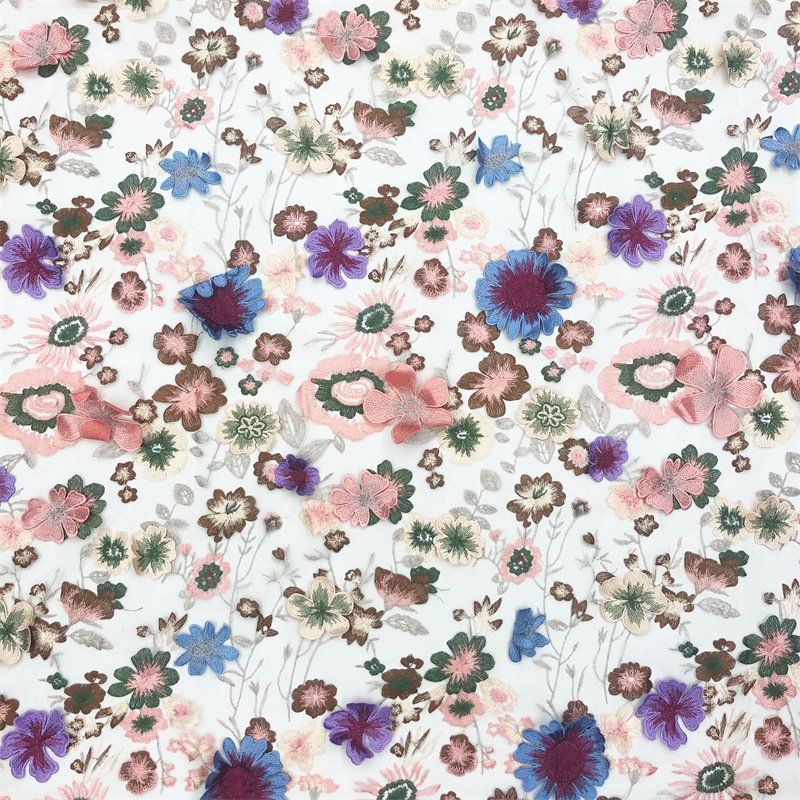 Factory price new arrival latest heavy made 3D embroidery mesh lace fabric mutil color lace fabric