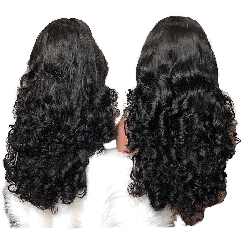 Funmi Super Double Drawn Natural Color Bouncy Wave Lace Human Hair Wig Popular Wholesale SDD bone straight lace frontal wigs