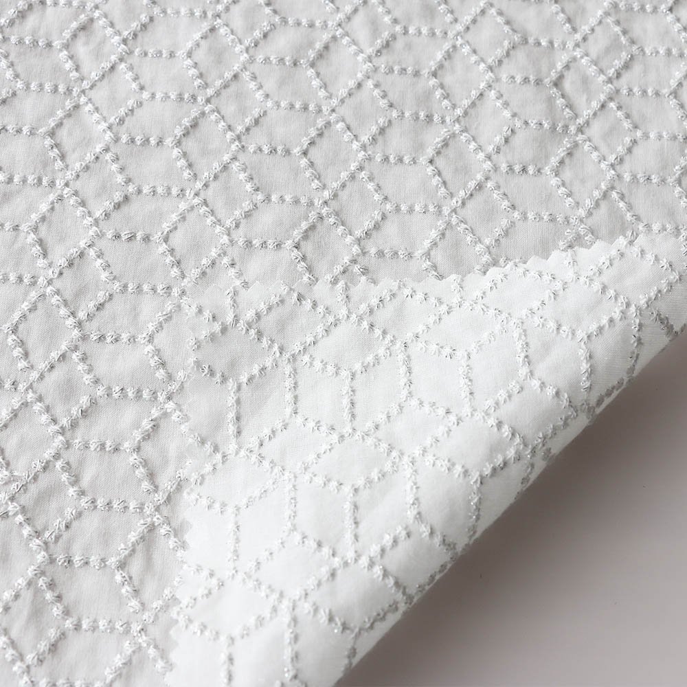 Shaoxing Manufacturer Customized Woven 97%Cotton 3%Lurex Embroidery Fabric Diamond Patterns Solid White For Clothing