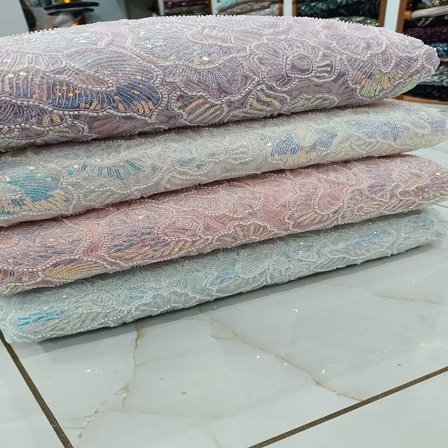 100% Polyester Fabric for Embroidered Sewing Handwork Beads Mesh High Demand Material for Weddings & Dresses Imported