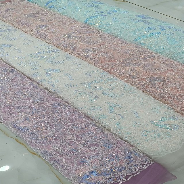100% Polyester Fabric for Embroidered Sewing Handwork Beads Mesh High Demand Material for Weddings & Dresses Imported