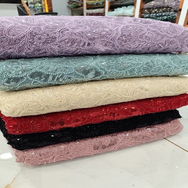 100% Polyester Fabric for Embroidered Sewing Handwork Beads Mesh High Demand Material for Weddings & Dresses Imported